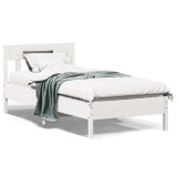 VidaXL Cadru de pat fără saltea, alb, 90x200 cm, lemn masiv pin