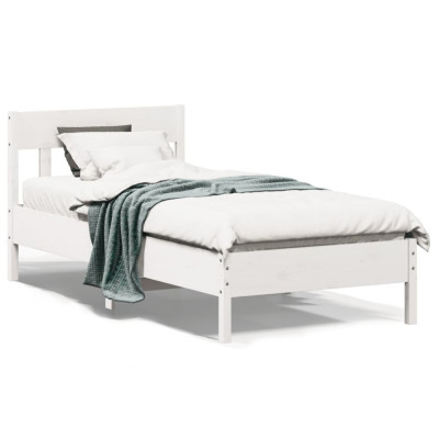 vidaXL Cadru de pat cu tăblie, alb, 90x200 cm, lemn masiv de pin foto