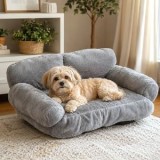 Canapea de Textil Gri Catifelat pentru Caini - Dimensiune 58x46x35cm, CMCLASS