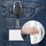 Breloc cu snur extensibil, negru, cu cleme pentru carduri si chei, CMCLASS