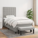 Cumpara ieftin Pat box spring cu saltea, gri deschis, 100x200 cm, textil