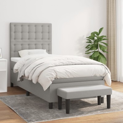 vidaXL Pat box spring cu saltea, gri deschis, 90x200 cm, textil 3136885 foto