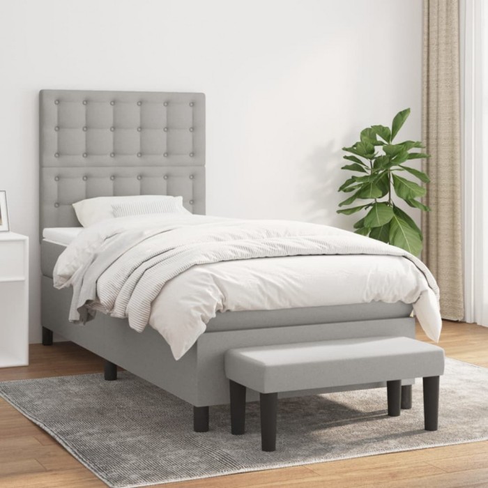 vidaXL Pat box spring cu saltea, gri deschis, 90x200 cm, textil 3136885