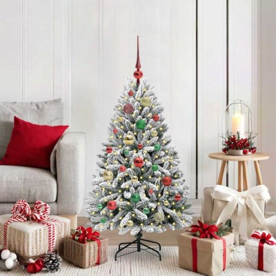 vidaXL Brad de Crăciun artificial Verde și alb 120 cm PVC și Metal 3395738 foto