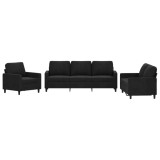 Cumpara ieftin Set de canapele cu perne, 3 piese, negru, catifea
