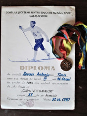 Diploma sportiva veche + Medalie, Romania 1987: Cupa Veteranilor foto