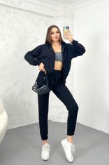 Trening dama simplu negru din bumbac din 2 piese - M(38)