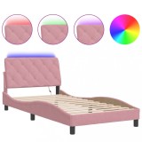 Cumpara ieftin Cadru de pat cu LED fara saltea, roz, 100x200 cm, catifea