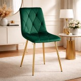 Scaun bucatarie/living, Artool, Libra, catifea verde, picioare metal auriu, 45x54x86.5 cm