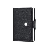 Portofel, negru, Slim, RFID, din piele ecologica si aliaj de aluminiu, design compact, slot din aluminiu, 9.7 cm x 6.7 cm, Oem