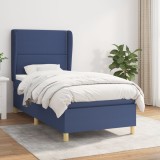 VidaXL Pat box spring cu saltea, albastru, 100x200 cm, textil