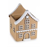 Decoratiune Casuta Craciun din Beton, Maro Alb, 9x8x11 cm, Stil Rustic, Brand Decorer