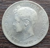 (A527) MONEDA DIN ARGINT SPANIA - 5 PESETAS 1897 SGV (1897), REGELE ALFONSO XIII, Europa