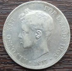(A527) MONEDA DIN ARGINT SPANIA - 5 PESETAS 1897 SGV (1897), REGELE ALFONSO XIII