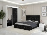 Dormitor Iris Negru cu Dressing Tapitat si 2 Noptiere Livrare &icirc;n toată țara