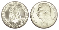 t857 CEHOSLOVACIA 50 KORUN COROANE 1949 ZIUA DE NASTERE A LUI STALIN ARGINT UNC LUCIU DE BATERE