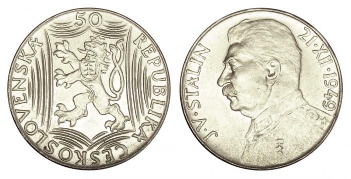 t857 CEHOSLOVACIA 50 KORUN COROANE 1949 ZIUA DE NASTERE A LUI STALIN ARGINT UNC LUCIU DE BATERE