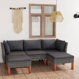 Cumpara ieftin Set mobilier de grădină cu perne, 5 piese, gri, poliratan