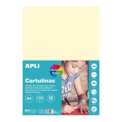 Hartie cartonata Apli, A4, culori pastel asortate, 170 g, 50 coli, multicolor foto