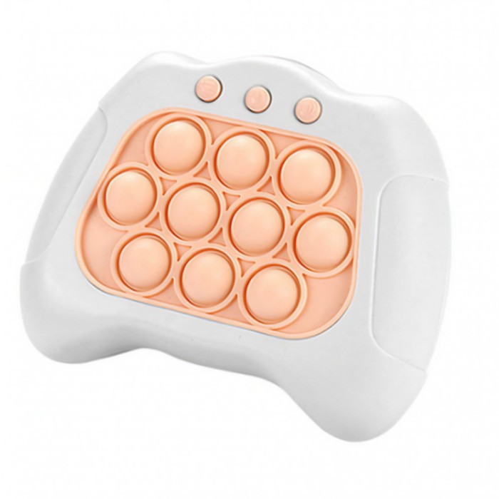 Joc pop it, flippy, consola, joc interactiv, antistres, cu baterii, abs si silicon, alb, 12 x 10 x 5.8 cm
