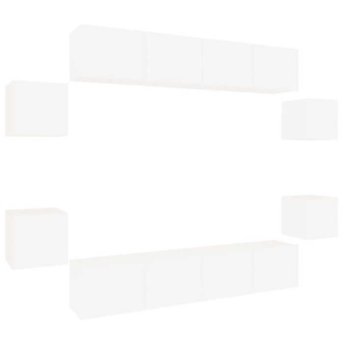 Set dulap TV, 8 piese, alb, lemn prelucrat