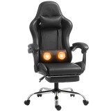 HOMCOM Scaun Gaming Ergonomic cu Pernă Lombară Masantă, Fotoliu Gaming &Icirc;nclinabil din Piele Sintetică, Negru | Aosom Romania