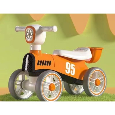 Bicicleta fara pedale pentru copii flippy, cu lumini si muzica, 4 roti, varsta 1-3 ani, material pp, 63 x24 x41 cm, portocaliu foto