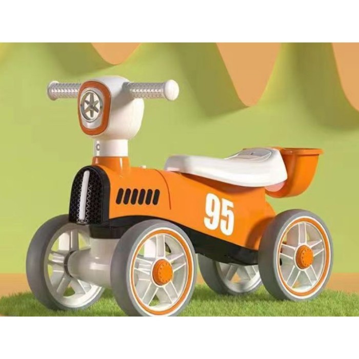 Bicicleta fara pedale pentru copii flippy, cu lumini si muzica, 4 roti, varsta 1-3 ani, material pp, 63 x24 x41 cm, portocaliu