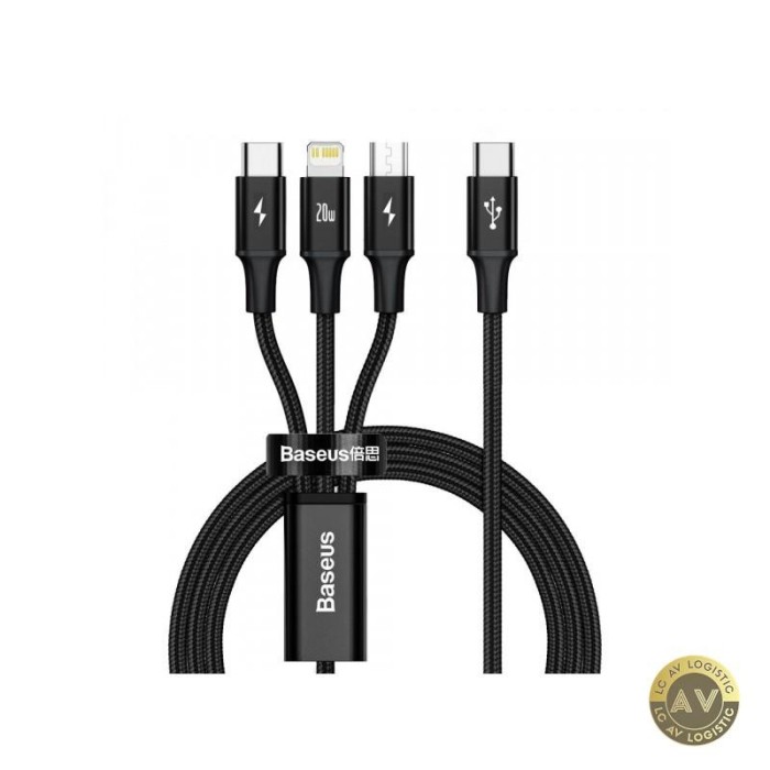 Cablu Incarcare USB-C - Lightning / microUSB / USB-C Baseus Rapid 3in1 20W 1.5m Negru CAMLT-SC01