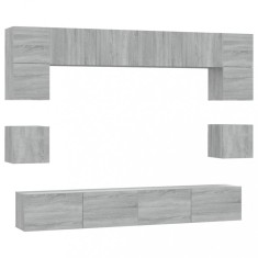 Set dulap TV, 8 piese, gri sonoma, lemn prelucrat