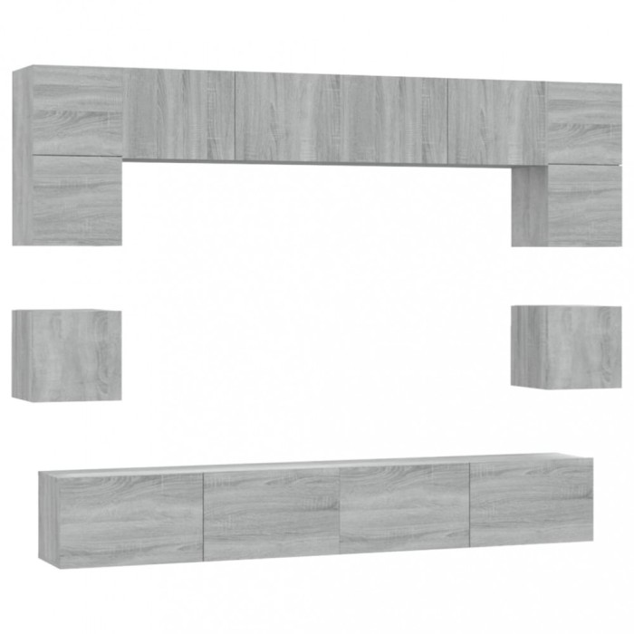 Set dulap TV, 8 piese, gri sonoma, lemn prelucrat
