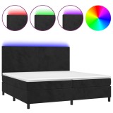 Cumpara ieftin Pat cu arcuri, saltea si LED, negru, 200x200 cm, catifea