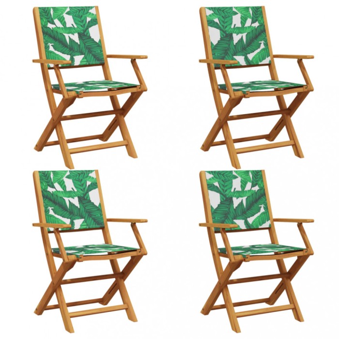 Scaune de gradina pliabile 4 buc., textil verde/lemn masiv