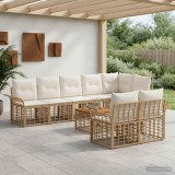Cumpara ieftin Set de canapele de exterior 9 buc. 8-Locuri Alb Natural si Crem