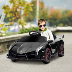 Mașină electrică HOMCOM pentru copii Lamborghini Veneno 12V cu telecomandă, uși tip fluture și roți cu suspensie, vârsta 3-6 ani, de culoare neagră