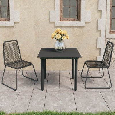 Gossi set mobilier de masa pentru gradina, 3 piese, negru, ratan pvc foto