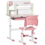 HOMCOM Set de Birou și Scaun pentru Copii de la 3 Ani Reglabil, Masă Inclinabilă 60&deg; cu Sertar și Rafturi, Roz | Aosom Romania