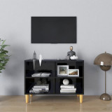 Comodă TV, picioare lemn masiv, negru extralucios 69,5x30x50 cm, vidaXL
