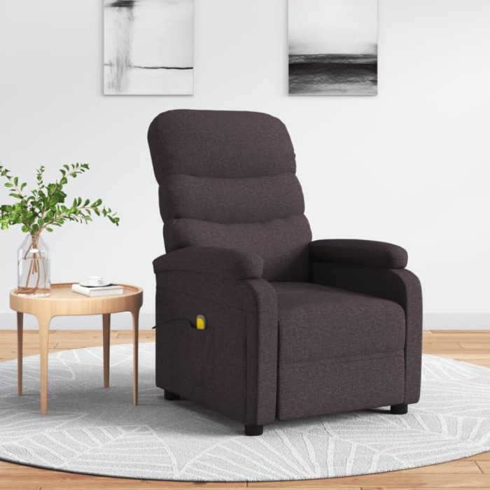 vidaXL Fotoliu de masaj, maro &icirc;nchis, material textil
