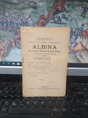 Statutele Băncii populare cooperative Albina din comuna G&amp;acirc;ștești jud. Vlașca, azi satul Pădureni din com. Buturugeni, jud. Giurgiu, T&amp;acirc;rgu Jiu 1912 054 foto