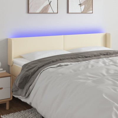 vidaXL Tăblie de pat cu LED, crem, 163x16x78/88 cm, piele ecologică 3123054 foto
