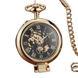 Ceas de buzunar, Gorben, Clasic, Vintage, Mecanic, Skeleton, Lant, Cifre romane, Casual