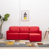 VidaXL Canapea extensibilă modulară, 3 locuri, roșu, piele ecologică
