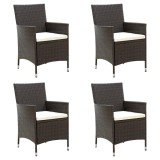 vidaXL Set 4 Scaune de gradina Maro cu Perne Poliratan Otel Exterior