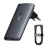 Baseus - Wall Charger (CCGP150113) - Type-C Cable Included, GaN5 Pro Flat Design, USB, Type-C, with UE and UK Plug - Grey