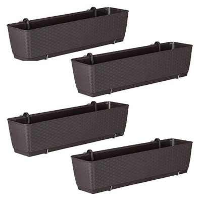 Set 4 jardiniere decorative cu suport metalic, Prosperplast, imitatie ratan, maro, 49.2x17.2x17.4 cm GartenVIP DiyLine foto