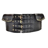 Chimir, Serpar traditional din piele naturala cu 4 catarame, negru, 87x18 cm