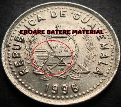 Moneda exotica 25 CENTAVOS - GUATEMALA, anul 1996 * cod 1515 A.UNC ERORI BATERE foto