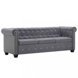 vidaXL Canapea Chesterfield cu 3 locuri, catifea, 199x75x72 cm, gri