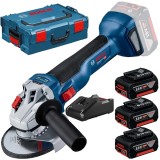 Bosch GWS 18V-10 + 0615990L3T - Polizor unghiular 125 mm + Set 3 acumulatori si incarcator Li-Ion 18 V 5 Ah valiza speciala